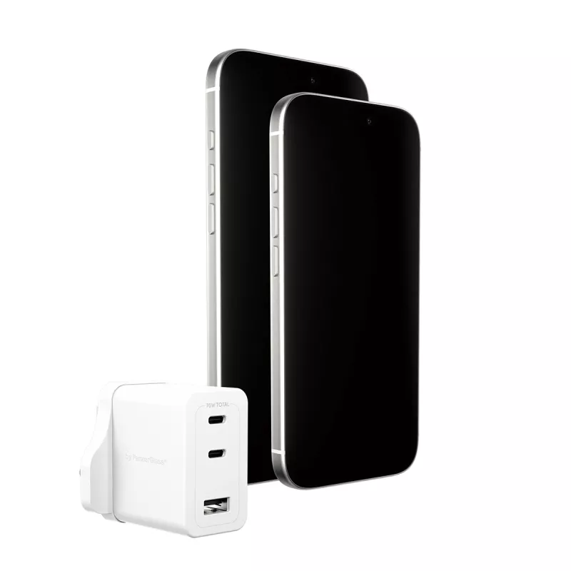 PanzerGlass empower™ by ® Turbo 70W mitme laadija, sisaldab 2 x USB-C + USB-A | UK pistik | Hõbevalge