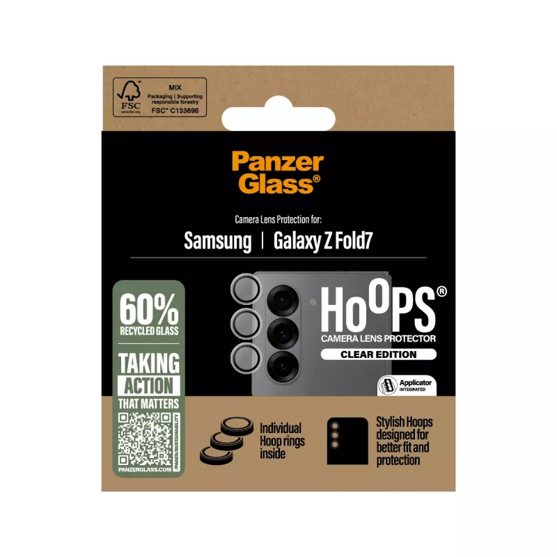 Kaamera objektiivi kaitse PanzerGlass Hoops läbipaistev Samsung Galaxy Z Fold7 jaoks (karastatud klaas, silikoon)