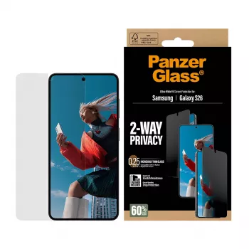 PanzerGlass 2-suunalise privaatsusega ekraanikaitse Samsung Galaxy S26 jaoks — ülilai sobivus, PET + silikoon, kriimustus- ja põrutuskindel