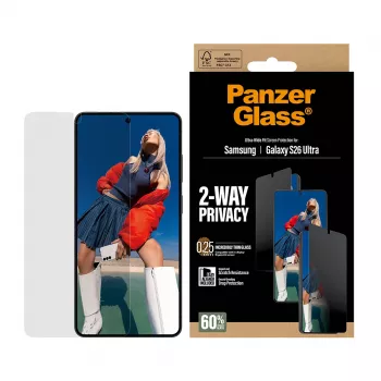 Ekraanikaitse PanzerGlass 2-Way Privacy Samsung Galaxy S26 Ultra jaoks — PET privaatsusfilter, EasyAligner, 1 tk