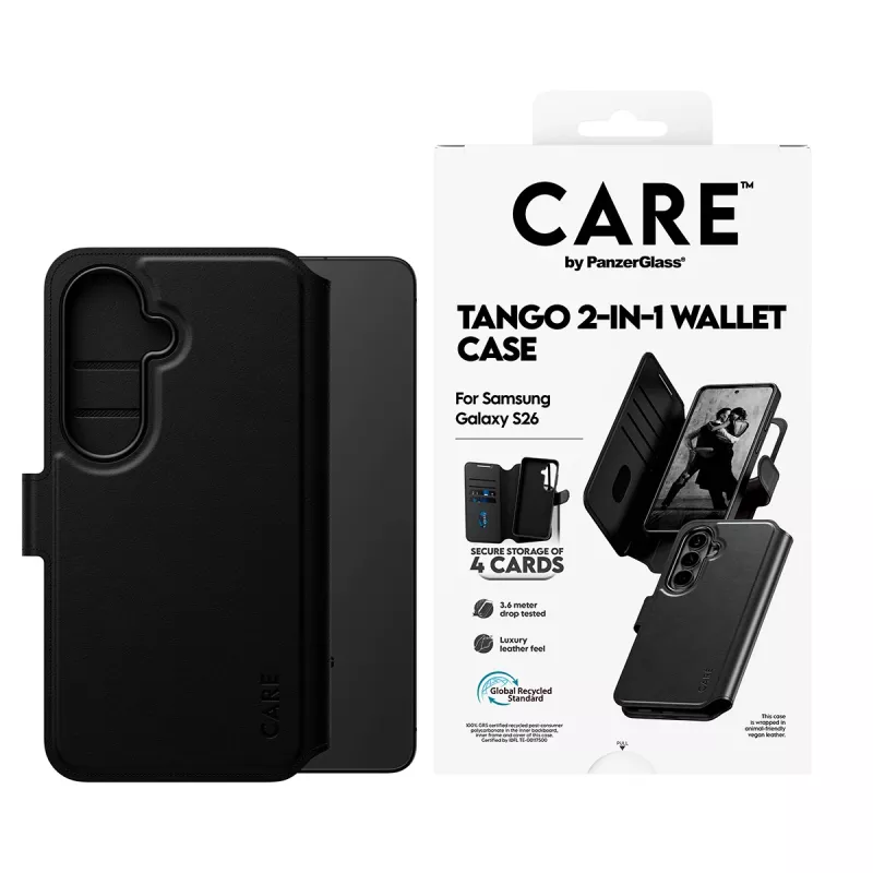 PanzerGlass CARE 2-in-1 rahakotist ümbris Qi-ga Samsung Galaxy S26 jaoks, läbipaistev kate