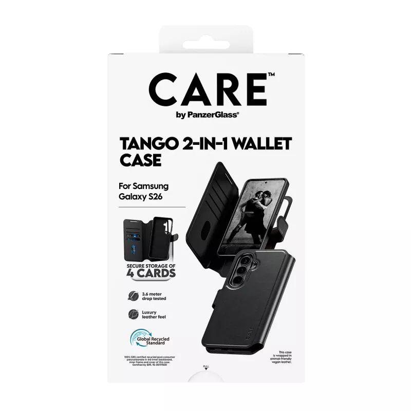 PanzerGlass CARE 2-in-1 rahakotist ümbris Qi-ga Samsung Galaxy S26 jaoks, läbipaistev kate