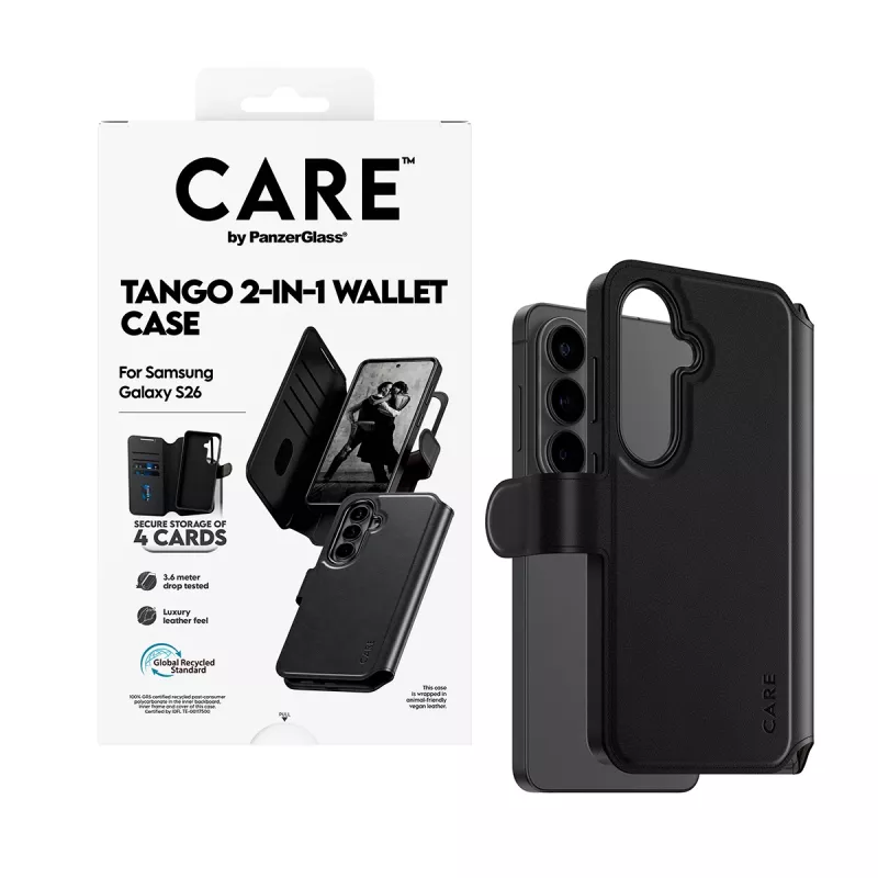PanzerGlass CARE 2-in-1 rahakotist ümbris Qi-ga Samsung Galaxy S26 jaoks, läbipaistev kate