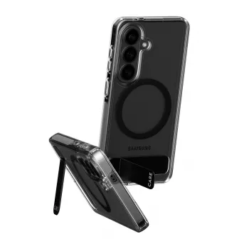 Kaitseümbris PanzerGlass CARE™ Urban Explorer ümbris Samsung Galaxy S26-le, läbipaistev musta tugijalaga ja Qi-toega