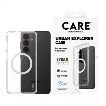 Kaitseümbris PanzerGlass CARE Urban Explorer ümbris Samsung Galaxy S26+ jaoks — läbipaistev, valge Qi-ühilduv