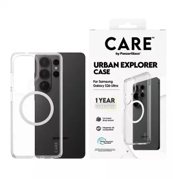 Telefonikohver PanzerGlass CARE™ by Urban Explorer — Läbipaistev kate Valge Qiga Samsung Galaxy S26 Ultral