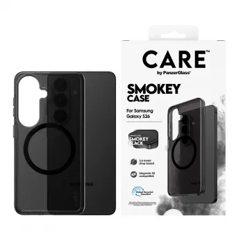 Kaitsev telefoniümbris PanzerGlass CARE™ Smokey Case koos Must Qi-ga Samsung Galaxy S26-le