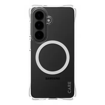 Kaitsev telefonikott PanzerGlass CARE Samba läbipaistev valge Qi-ga Samsung Galaxy S26-le
