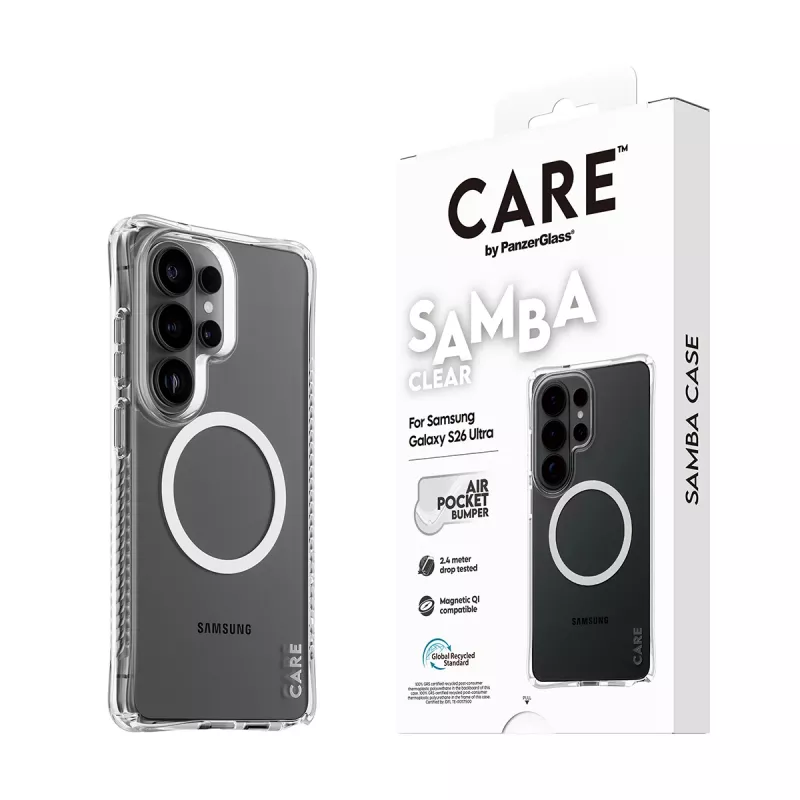 PanzerGlass CARE™ by ® Samba Case läbipaistev valge Qi-ga Samsung Galaxy S26 Ultra