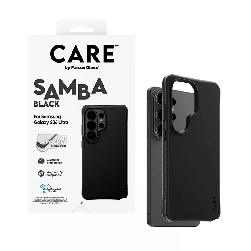 PanzerGlass CARE™ by ® Samba ümbris Must, Qi-ga Samsung Galaxy S26 Ultra