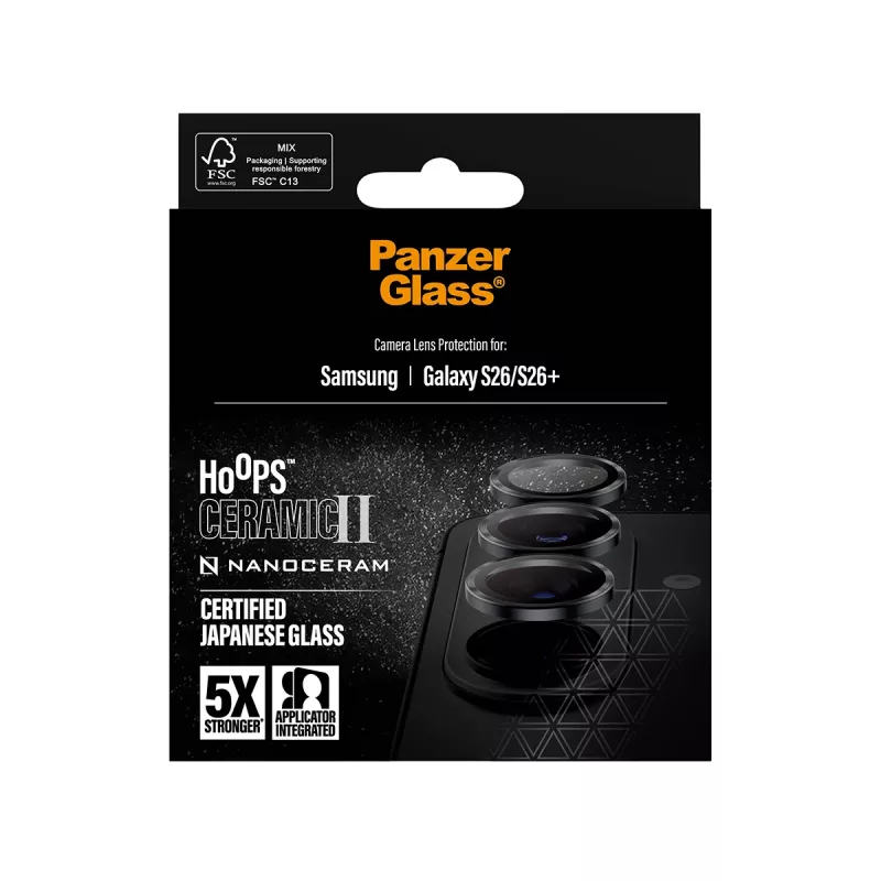 Kaameraobjektiivi kaitsja PanzerGlass Hoops Ceramic II Samsung Galaxy S26 / S26+ jaoks, karastatud klaas, silikoon, läbipaistev