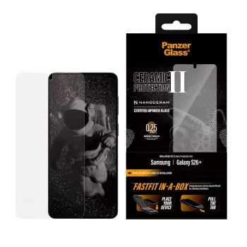 Ekraanikaitse PanzerGlass Samsung Galaxy S26+ jaoks — Ceramic Ultra-Wide Fit, karastatud klaas PET, FASTFIT