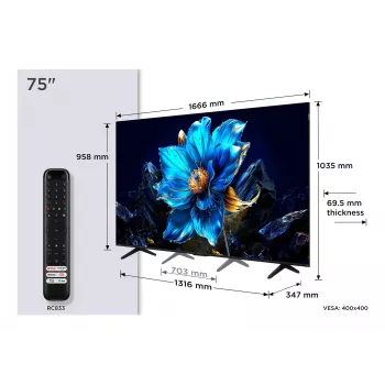 TCL P7K 75P7K TV 190,5 cm (75 tolli) 4K Ultra HD nutiteler Wi-Fi metallik 450 cd/m²
