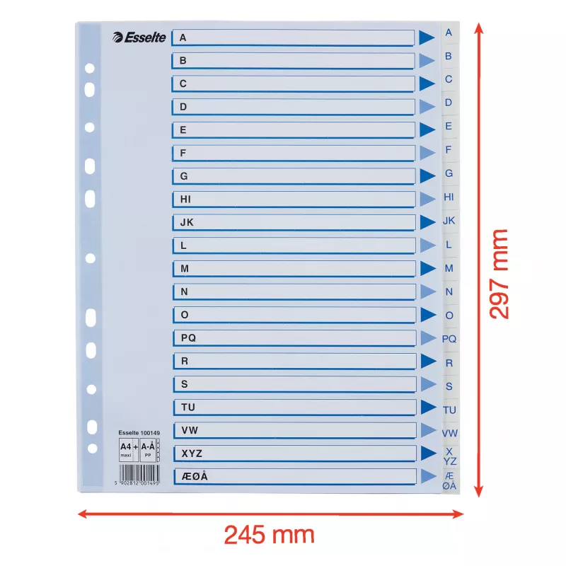 Esselte 100149 registriindeks Polüpropüleen (PP) Valge