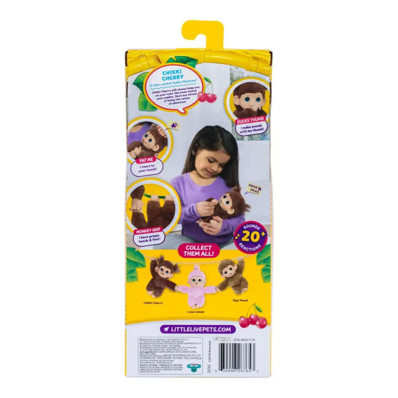 Moose Toys Little Live Pets My Baby Monkey 'Chikki Cherry', poiss/tüdruk, 2 a, heliga