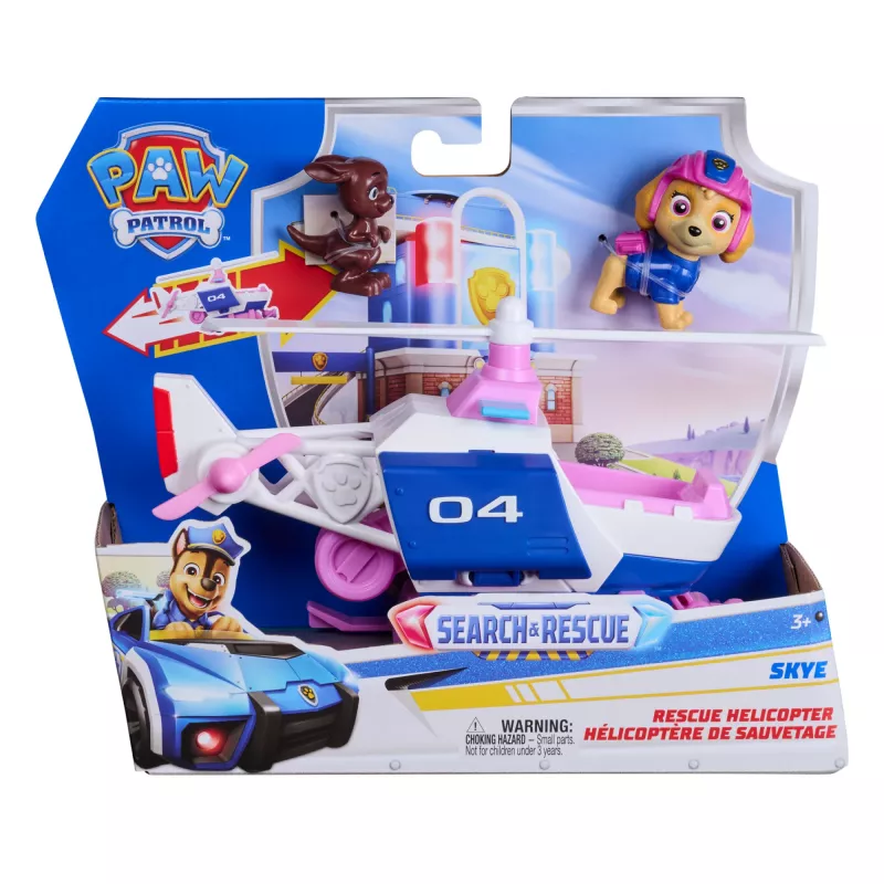 PAW Patrol: Otsing ja pääste, Skye päästehelikopter 2 figuuriga, kangelashelikopteri mänguasi tagasitõmbamistoiminguga, laste mänguasjad poistele ja tüdrukutele alates 3. eluaastast