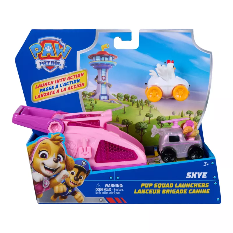 PAW Patrol Skye Pup Squad käivitusseadmed koos Chickaletta sõidukiga, 2-osaline komplekt, laste mänguasjad poistele ja tüdrukutele alates 3. eluaastast