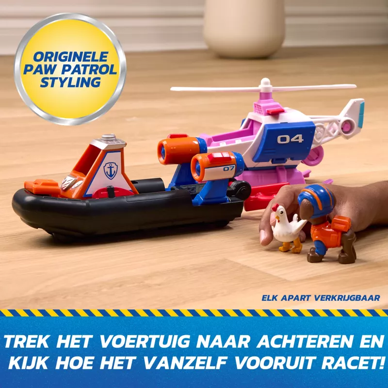 PAW Patrol : Search & Rescue, Zuma pääste hõljukveesõiduk, 2 figuuriga, mängupaat tagasitõmbe- ja stardifunktsiooniga, laste mänguasjad poistele ja tüdrukutele alates 3. eluaastast