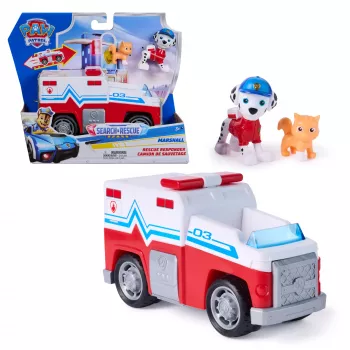PAW Patrol: Search & Rescue, Marshall Rescue Responder sõiduk 2 figuuriga, mänguauto tagasitõmbeaktsiooniga, laste mänguasjad poistele ja tüdrukutele vanuses 3+