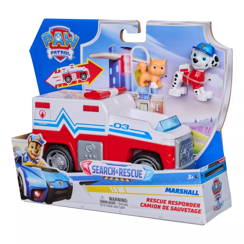 PAW Patrol: Search & Rescue, Marshall Rescue Responder sõiduk 2 figuuriga, mänguauto tagasitõmbeaktsiooniga, laste mänguasjad poistele ja tüdrukutele vanuses 3+