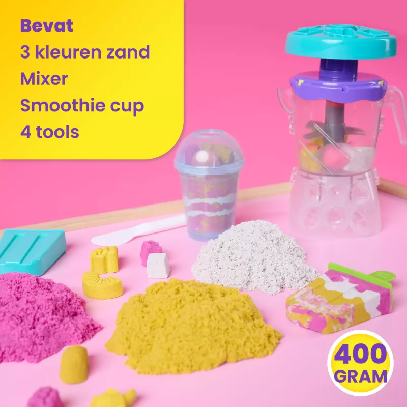 Kinetic Sand, Smoothie Mixer mängukomplekt, lihavõttekorvi täitematerjalid, sisaldab 14 untsi vormitavat mänguliiva, tööriistu ja pulgakommi vormi, mängutoit