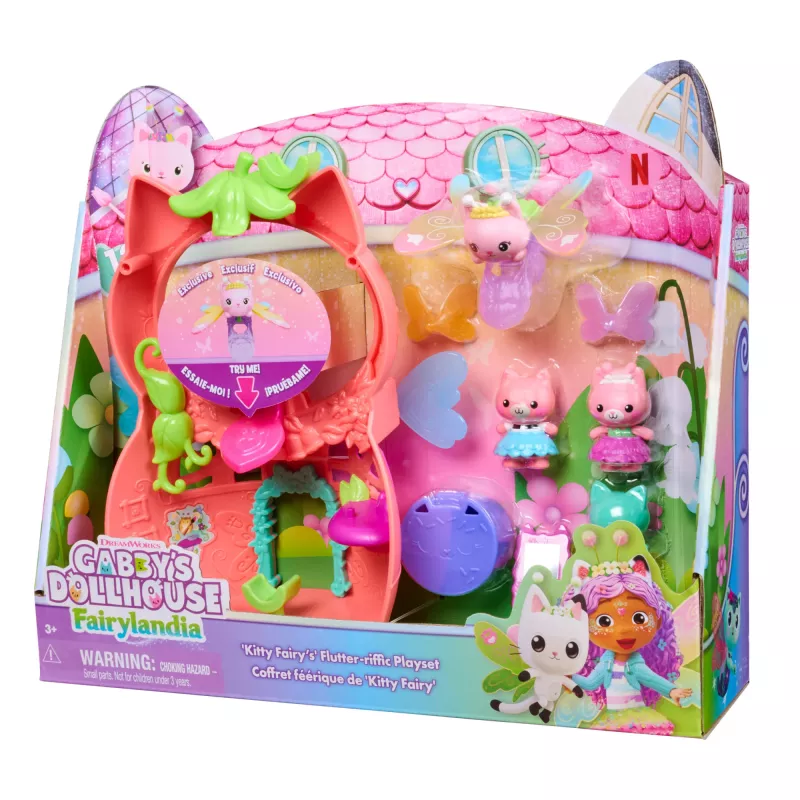 Gabby's Dollhouse Fairylandia, Kitty Fairy’s Flutter-riffic Playset 12 osaga ja eksklusiivse Flutter-riffic sõrmusega, laste mänguasjad tüdrukutele ja poistele alates 3. eluaastast