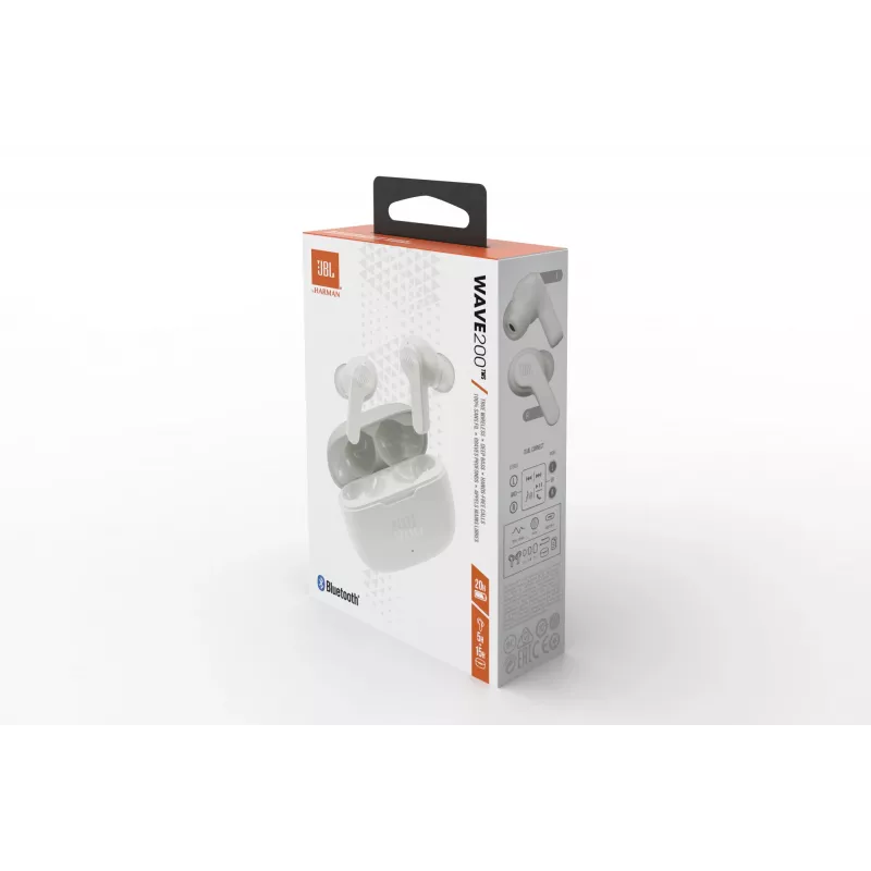 JBL Wave 200 TWS Valge, juhtmevaba, 20 - 20000 Hz, Muusika, 48 g, Peakomplekt, Valge