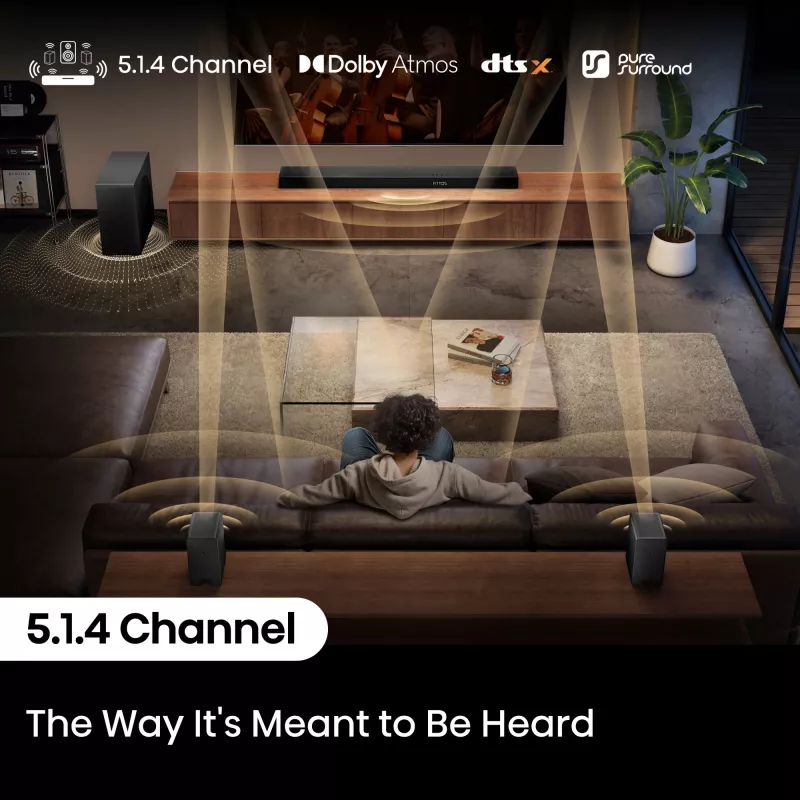 Soundbar Hisense AX5140Q 5.1.4 Dolby Atmos, 600 W RMS, juhtmevaba bassikõlar 280 W, must