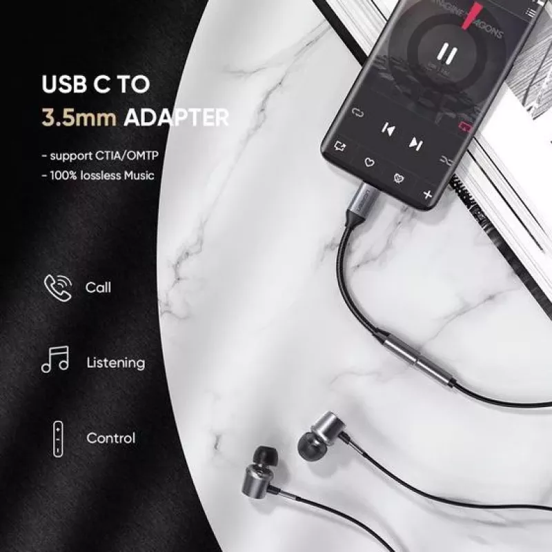 Mobiiltelefoni kaabel Ugreen 30632 USB-C kuni 3,5 mm, must