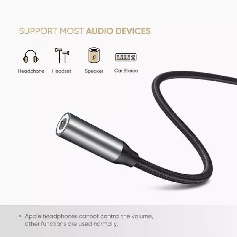 Mobiiltelefoni kaabel Ugreen 30632 USB-C kuni 3,5 mm, must