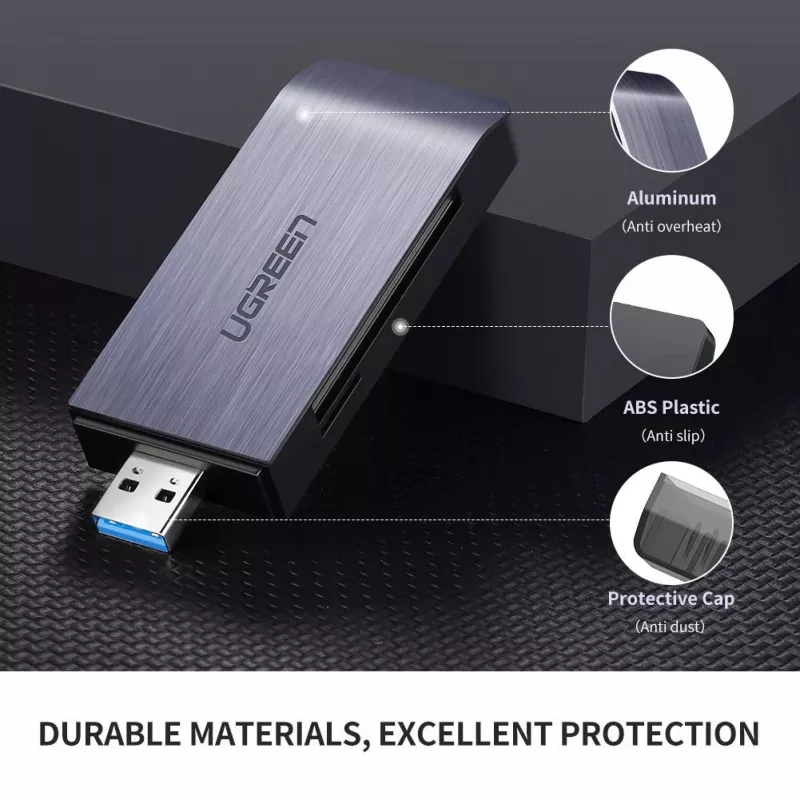 Kaardilugeja UGREEN 50541 USB 3.2 Gen 1 (3.1 Gen 1) — CF, SD, MicroSD, Memory Stick, teras, 5000 Mbit/s