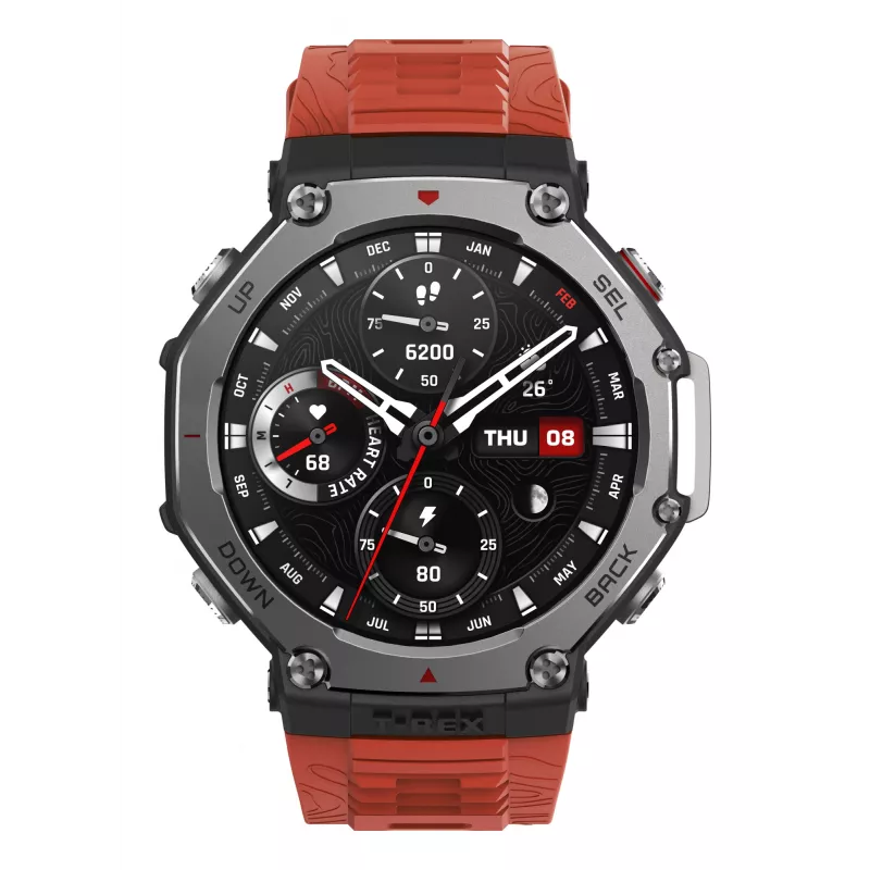 Amazfit T-Rex 3 Lava 3,81 cm (1,5-tolline) AMOLED 48,5 mm digitaalne 480 x 480 pikslit puuteekraan must, roostevaba teras GPS (satelliit)