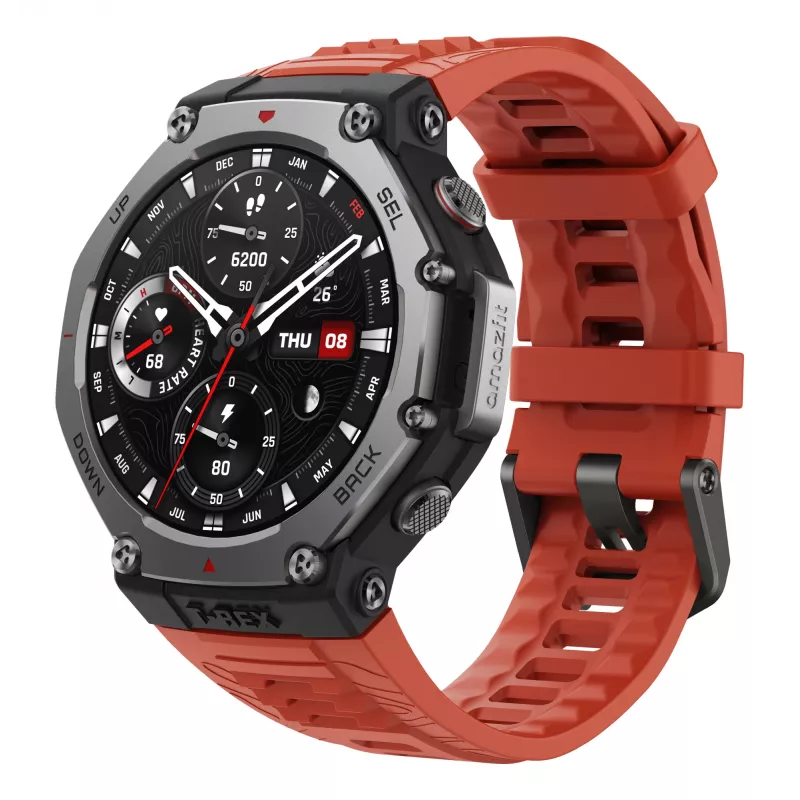 Amazfit T-Rex 3 Lava 3,81 cm (1,5-tolline) AMOLED 48,5 mm digitaalne 480 x 480 pikslit puuteekraan must, roostevaba teras GPS (satelliit)