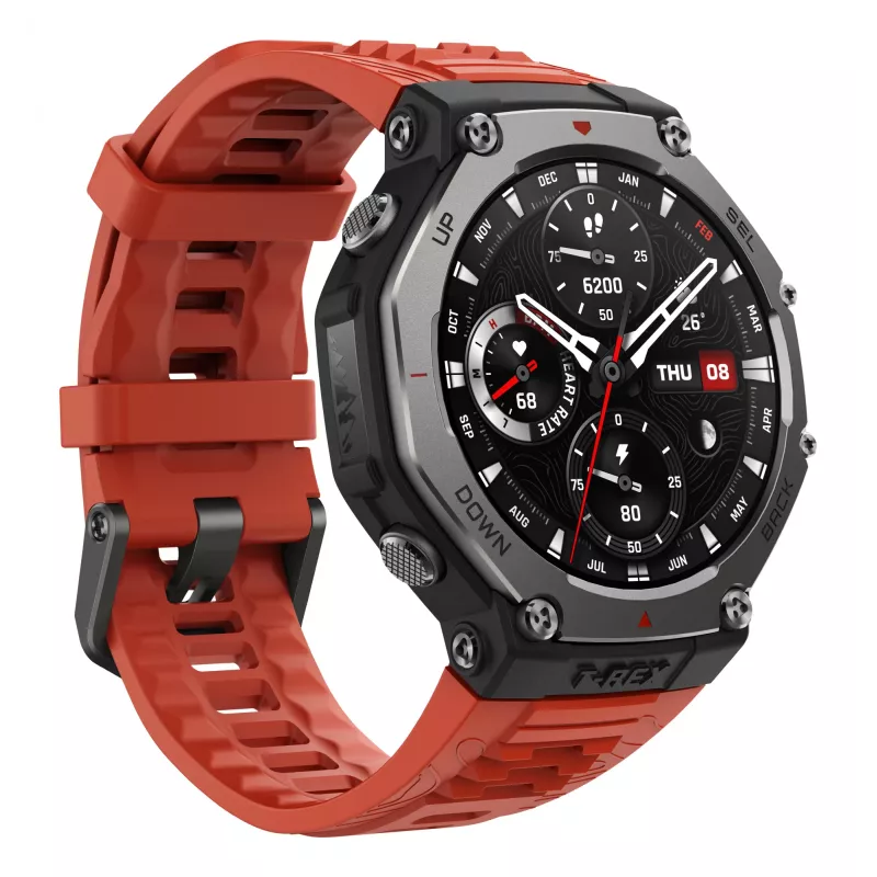 Amazfit T-Rex 3 Lava 3,81 cm (1,5-tolline) AMOLED 48,5 mm digitaalne 480 x 480 pikslit puuteekraan must, roostevaba teras GPS (satelliit)
