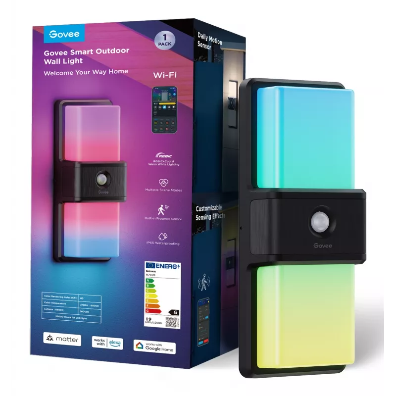 Välisseinalamp Govee H7078CD1 Smart RGB värvimuutusega, Wi‑Fi/nutijuhtimine