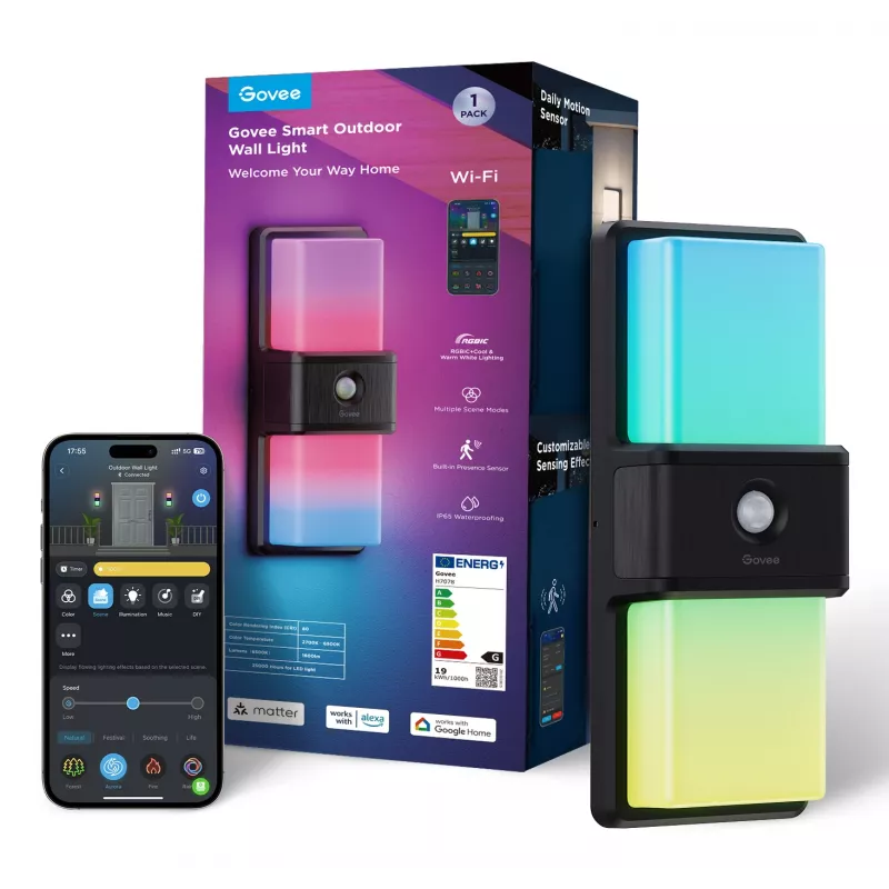 Välisseinalamp Govee H7078CD1 Smart RGB värvimuutusega, Wi‑Fi/nutijuhtimine