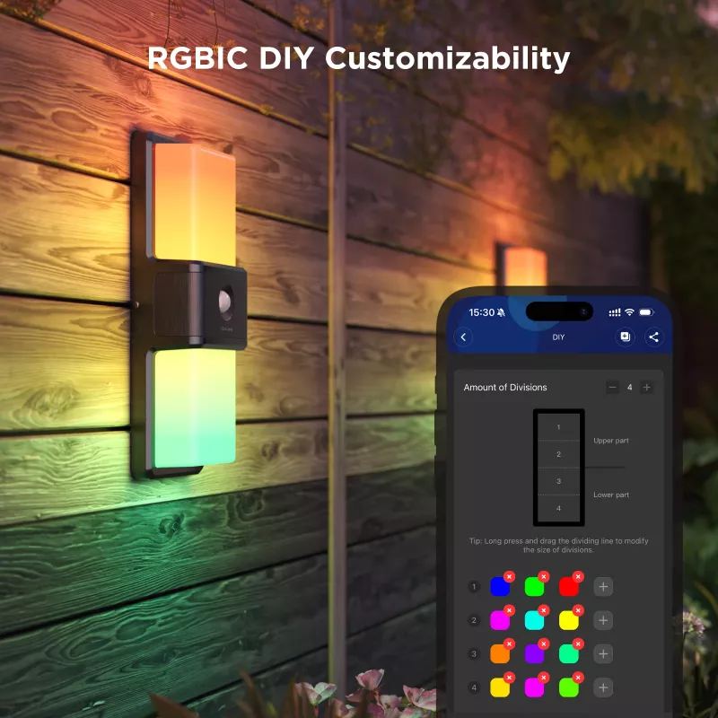 Välisseinalamp Govee H7078CD1 Smart RGB värvimuutusega, Wi‑Fi/nutijuhtimine