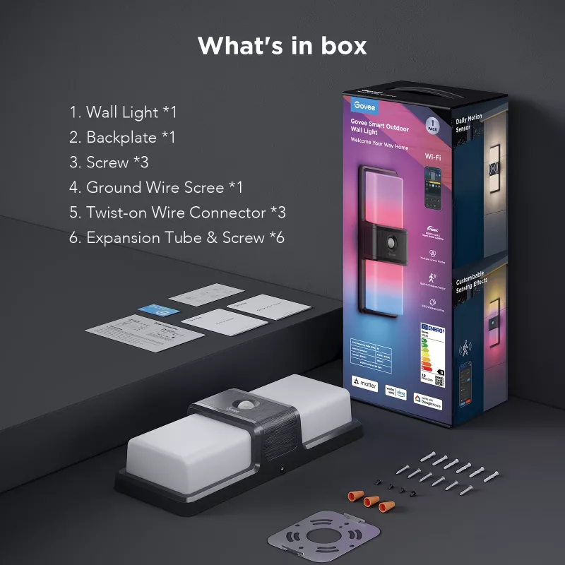 Välisseinalamp Govee H7078CD1 Smart RGB värvimuutusega, Wi‑Fi/nutijuhtimine