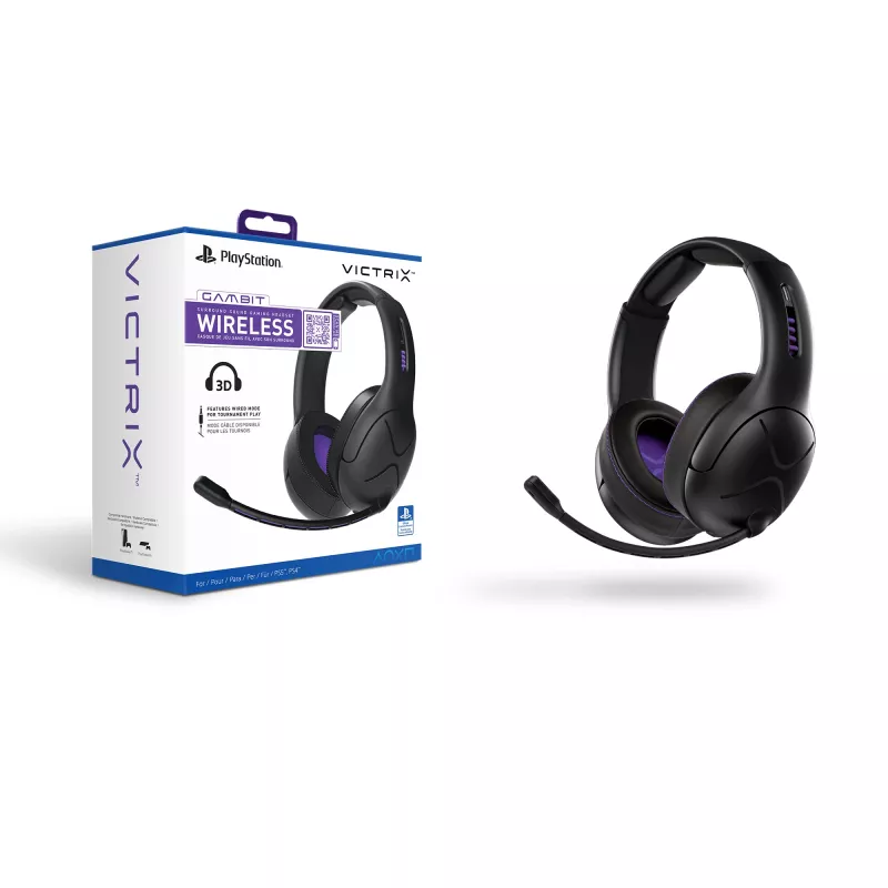 Peakomplekt VICTRIX Gambit Wireless — juhtmega ja juhtmevaba, 20–20000 Hz, 2 m kaabel, 301 g, must/lilla