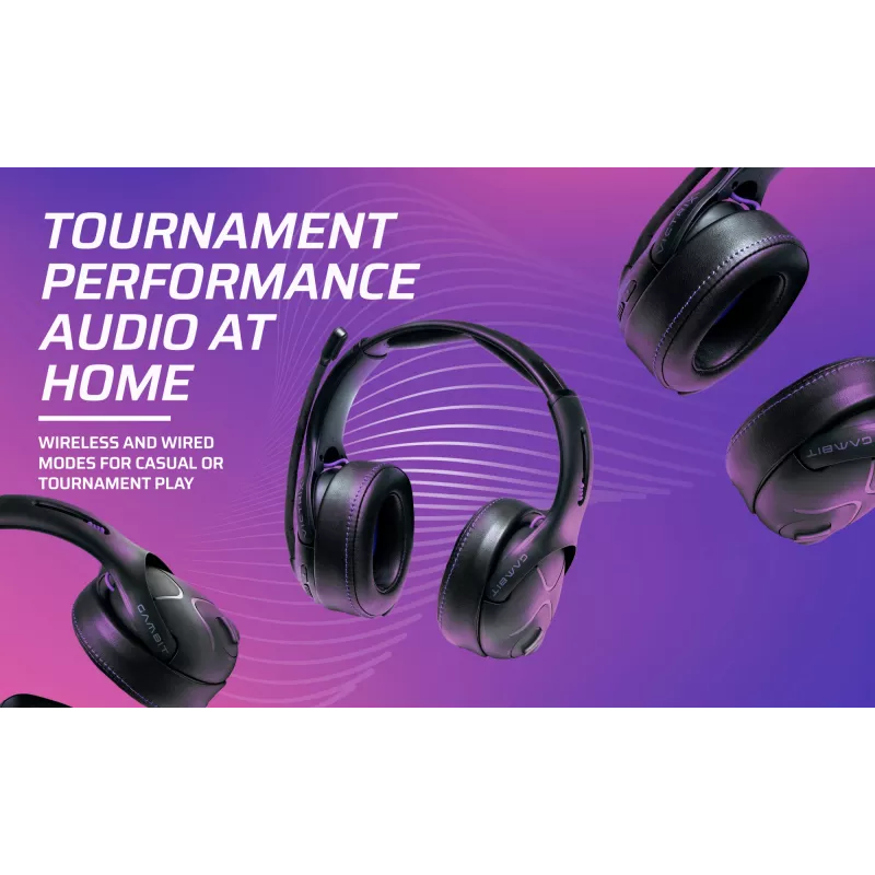 Peakomplekt VICTRIX Gambit Wireless — juhtmega ja juhtmevaba, 20–20000 Hz, 2 m kaabel, 301 g, must/lilla