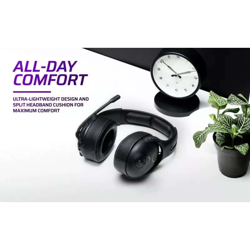 Peakomplekt VICTRIX Gambit Wireless — juhtmega ja juhtmevaba, 20–20000 Hz, 2 m kaabel, 301 g, must/lilla