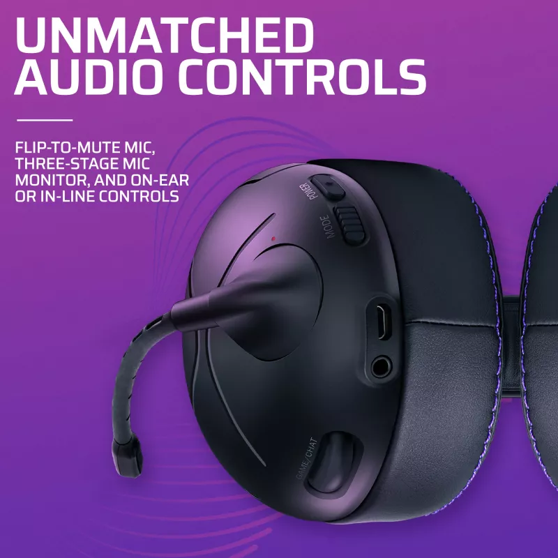 Peakomplekt VICTRIX Gambit Wireless — juhtmega ja juhtmevaba, 20–20000 Hz, 2 m kaabel, 301 g, must/lilla