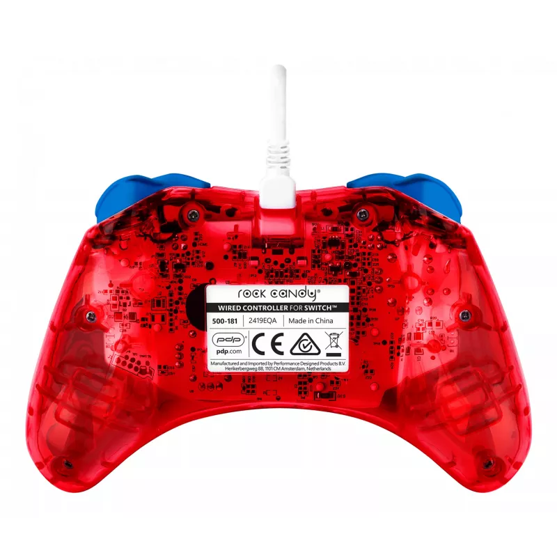 PDP Rock Candy: Mario Punch Red, läbipaistev USB-mängupult analoog / digitaalne Nintendo Switch, Nintendo Switch Lite, Nintendo Switch OLED