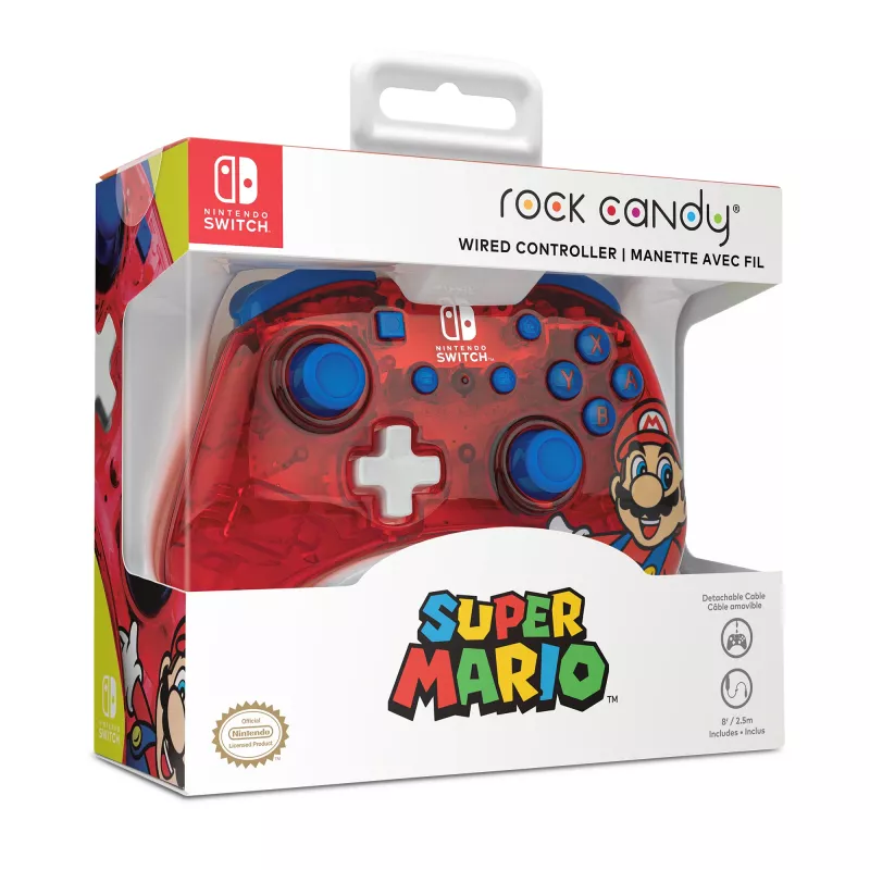 PDP Rock Candy: Mario Punch Red, läbipaistev USB-mängupult analoog / digitaalne Nintendo Switch, Nintendo Switch Lite, Nintendo Switch OLED