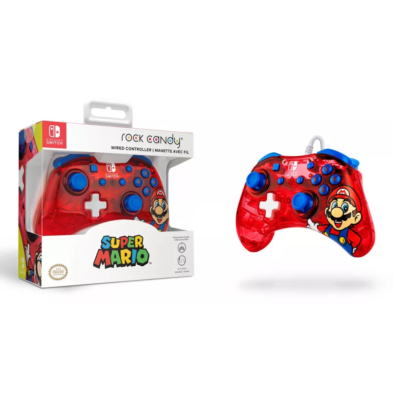 PDP Rock Candy: Mario Punch Red, läbipaistev USB-mängupult analoog / digitaalne Nintendo Switch, Nintendo Switch Lite, Nintendo Switch OLED