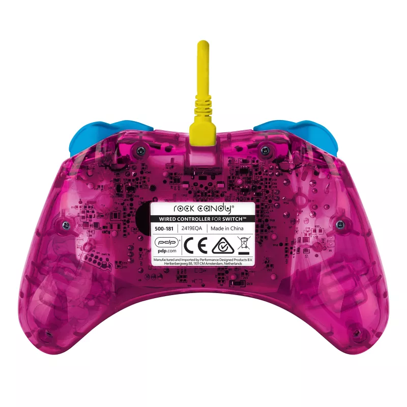 PDP Rock Candy: Bubblegum Peach Pink, poolläbipaistev USB-mängupult Analoog / Digitaalne Nintendo Switch, Nintendo Switch Lite, Nintendo Switch OLED