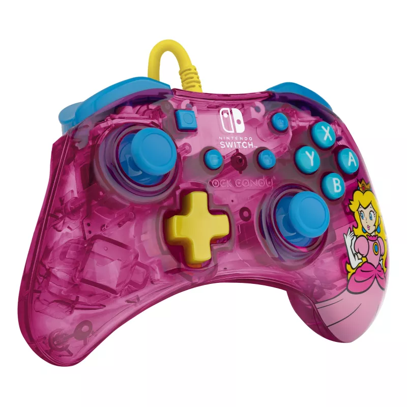PDP Rock Candy: Bubblegum Peach Pink, poolläbipaistev USB-mängupult Analoog / Digitaalne Nintendo Switch, Nintendo Switch Lite, Nintendo Switch OLED