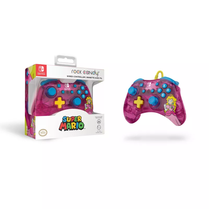 PDP Rock Candy: Bubblegum Peach Pink, poolläbipaistev USB-mängupult Analoog / Digitaalne Nintendo Switch, Nintendo Switch Lite, Nintendo Switch OLED