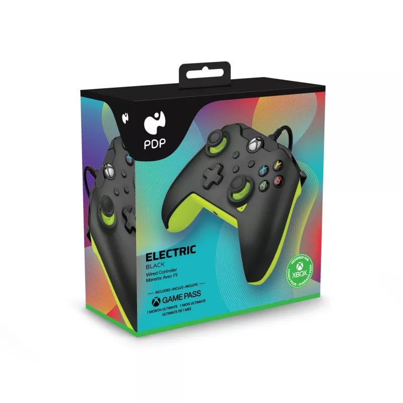 Juhtmega PDP mängupult Electric Must Xbox Series X|S, Xbox One ja Windowsi jaoks — USB-C, 2,43 m kaabel, D-pad, Menüü/Jaga/Vaata nupud