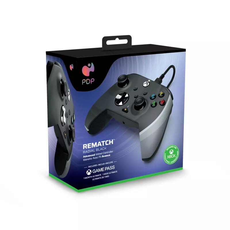 PDP Rematch must, valge USB mängupult analoog PC, Xbox One, Xbox Series S, Xbox Series X